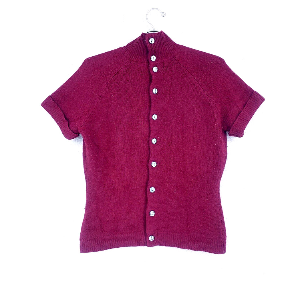 Limited America Womens Med Sweater Angora Wool Blend Burgundy Red Short Sleeve